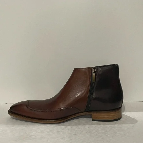 Duca ankle boot cognac Italian leather point toe side zipper - Picture 3 of 5